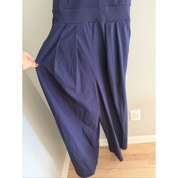 Halara Navy Blue Backless Flowy Wide Leg Dressy Jumpsuit With Pockets Size L - Picture 7 of 13